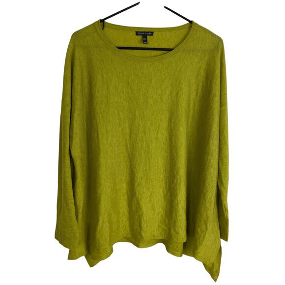 Eileen Fisher Sweater Womens M Green Pullover Wool Lyocell Alpaca Knit Hi Lo - Picture 1 of 11